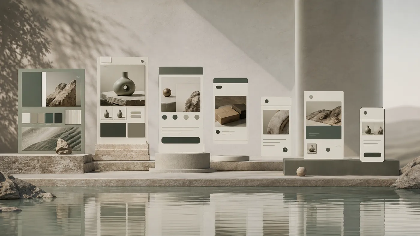 The same modular components consistently applied across several different floating surfaces