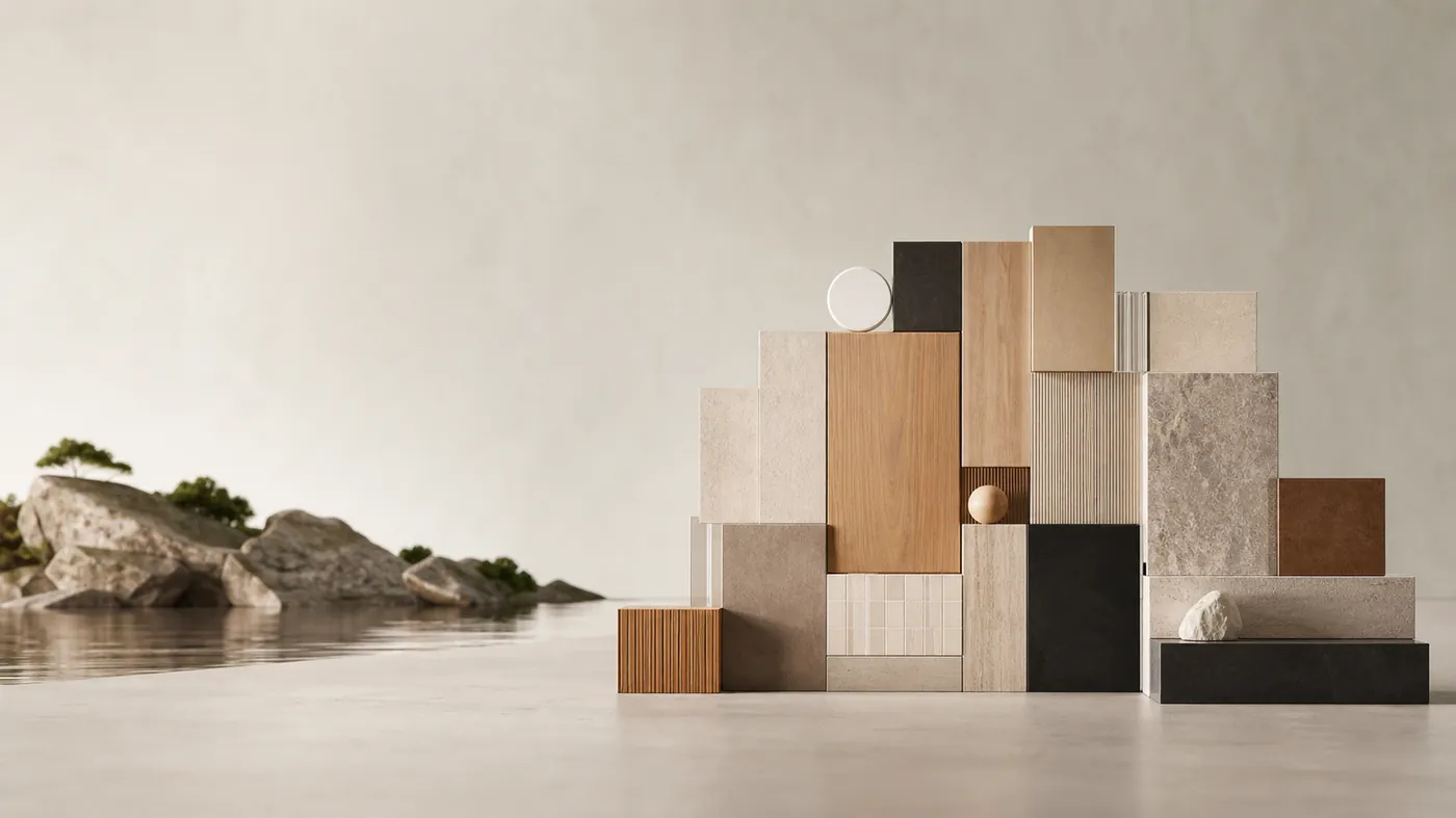 A modular grid of consistent glowing branded tiles floating in a dark gallery space