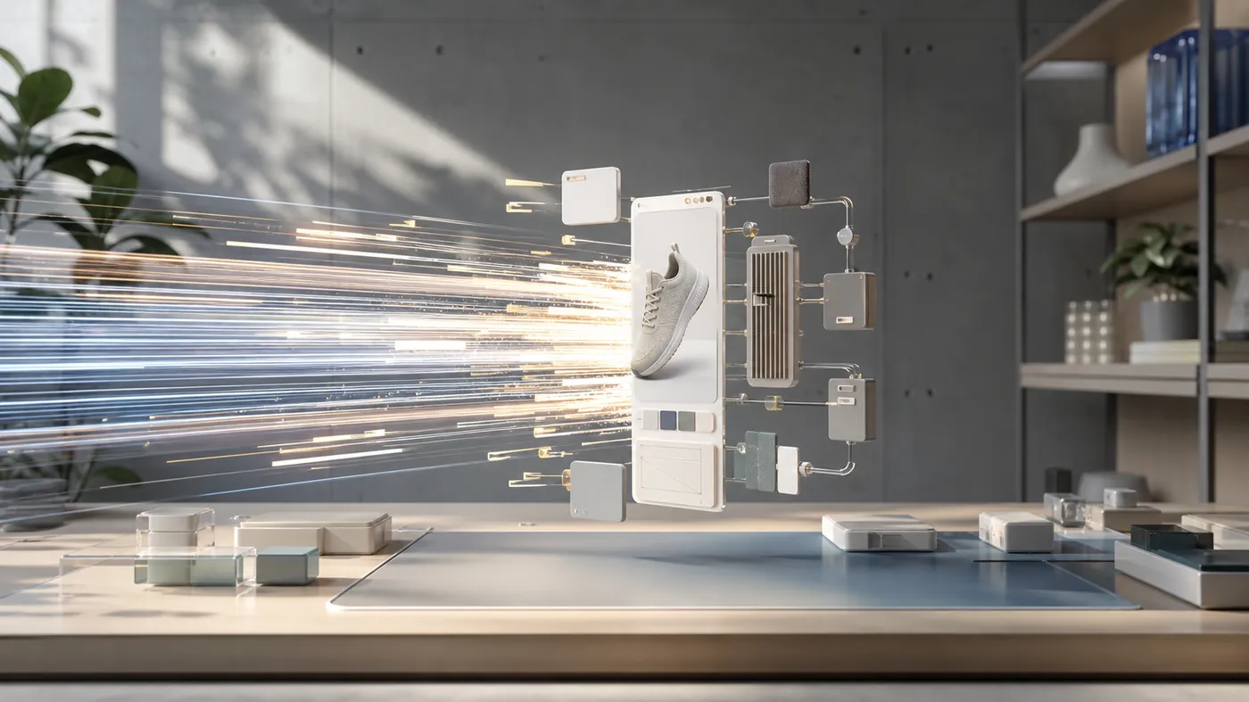 A crisp product form materializing instantly from streaks of fast-moving light