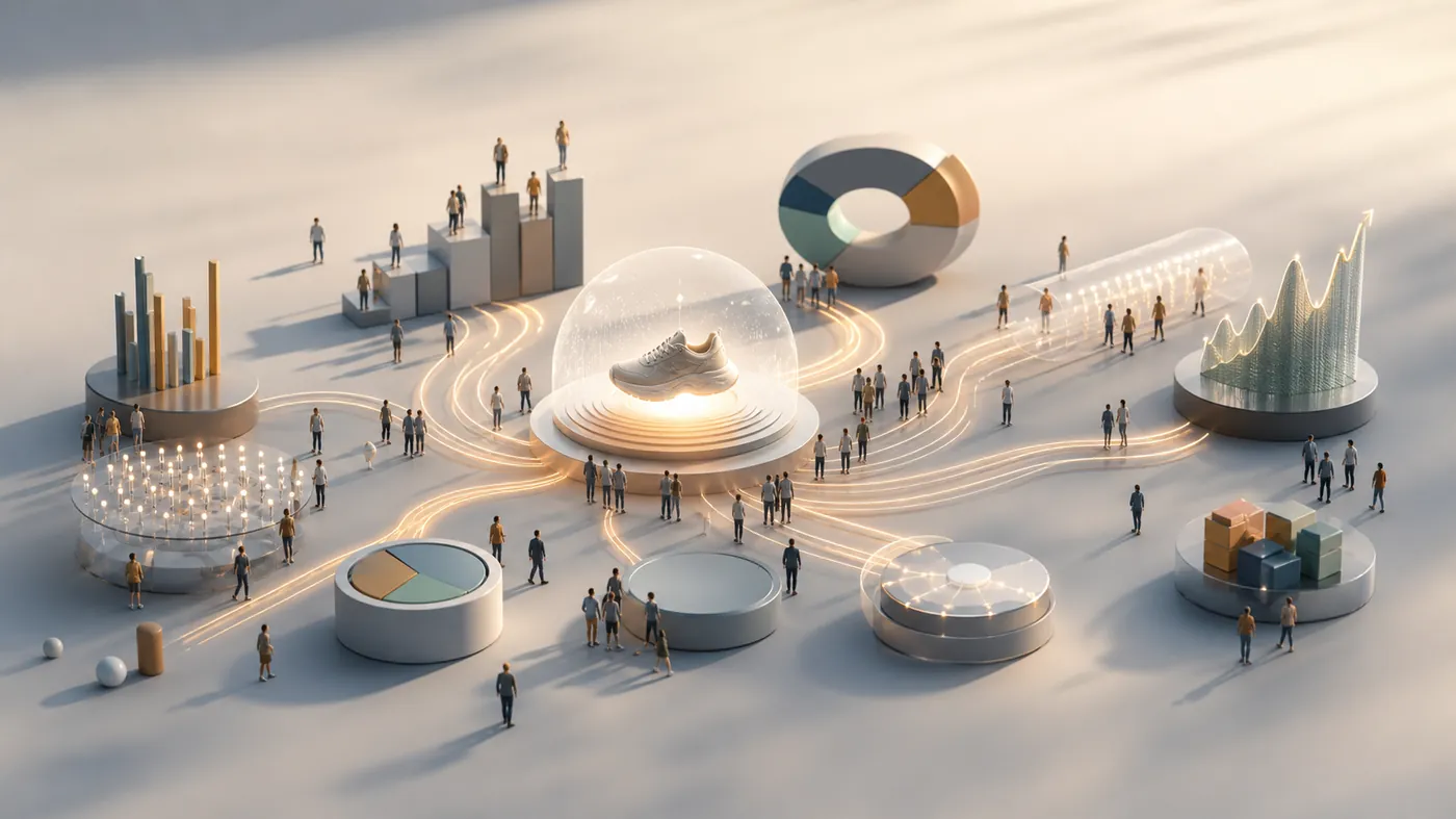 Concept image of a countdown ring around a spotlighted product with energy rippling into a crowd of glowing points