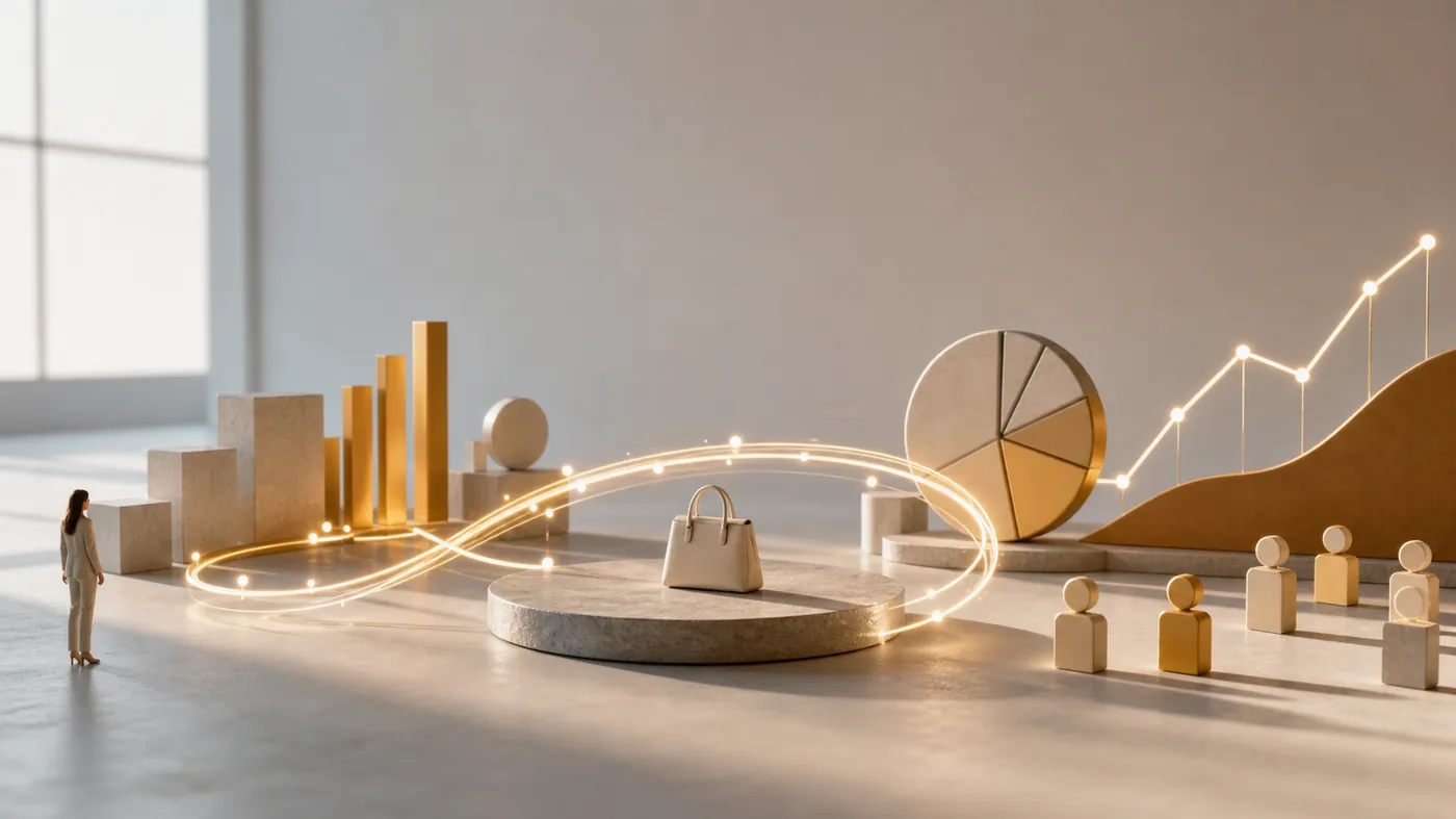 Concept image of a glowing looping ribbon of light circling back to a product