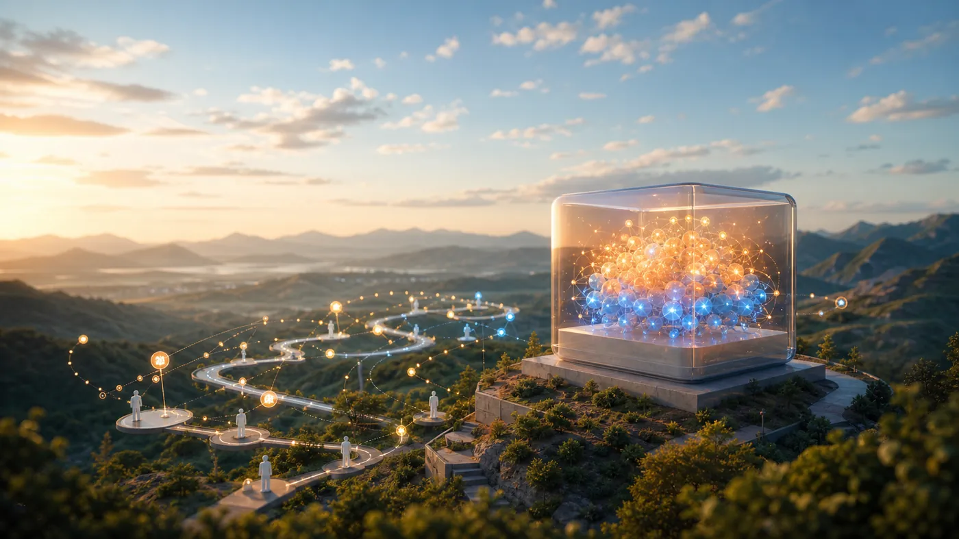 Concept image of a secure translucent container holding softly glowing orbs of light