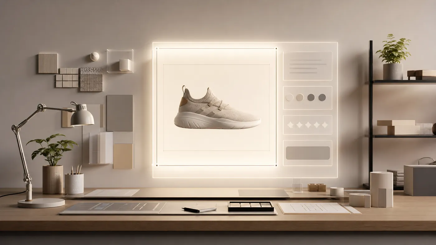 A single elegant product image settling smoothly into an exactly reserved luminous frame