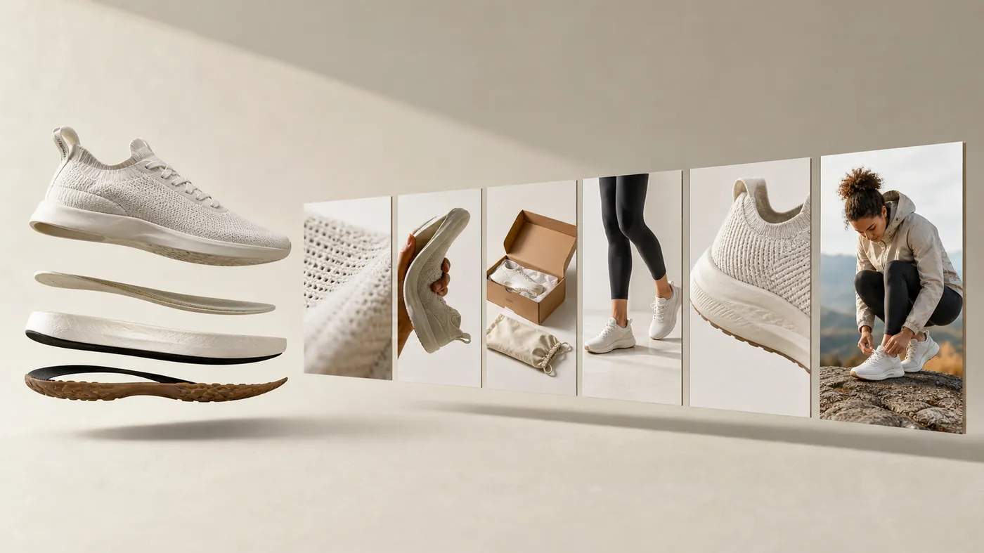An exploded view of a product separated into clean stacked layers in a dark studio