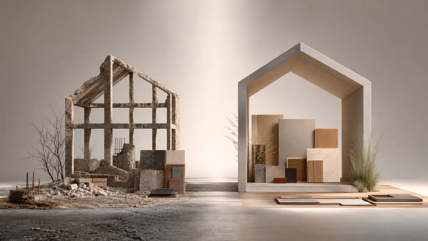 Two versions of the same form side by side, one skeletal framework and one finished shell