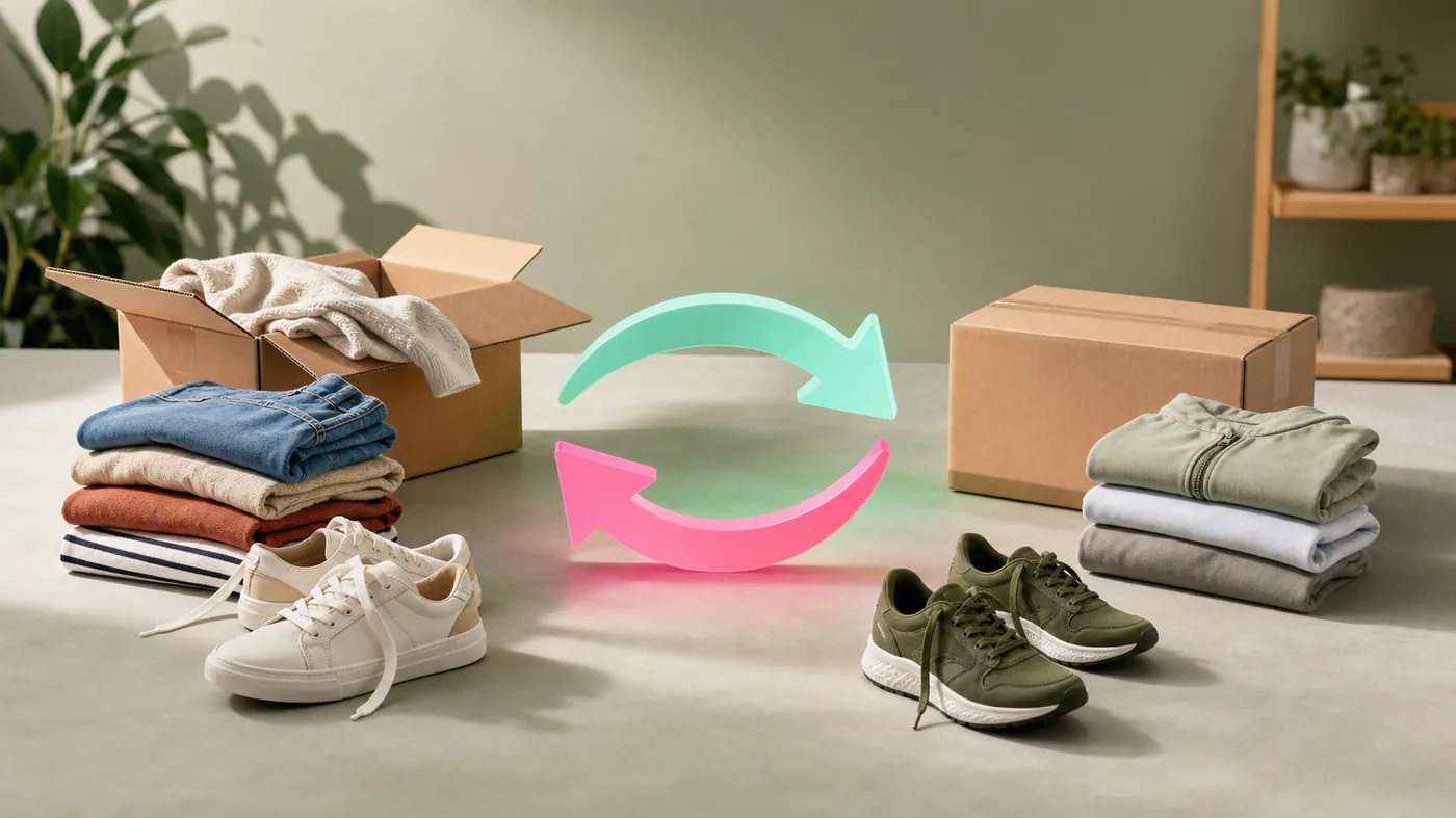 Two glowing arrows forming a continuous loop in teal and magenta light