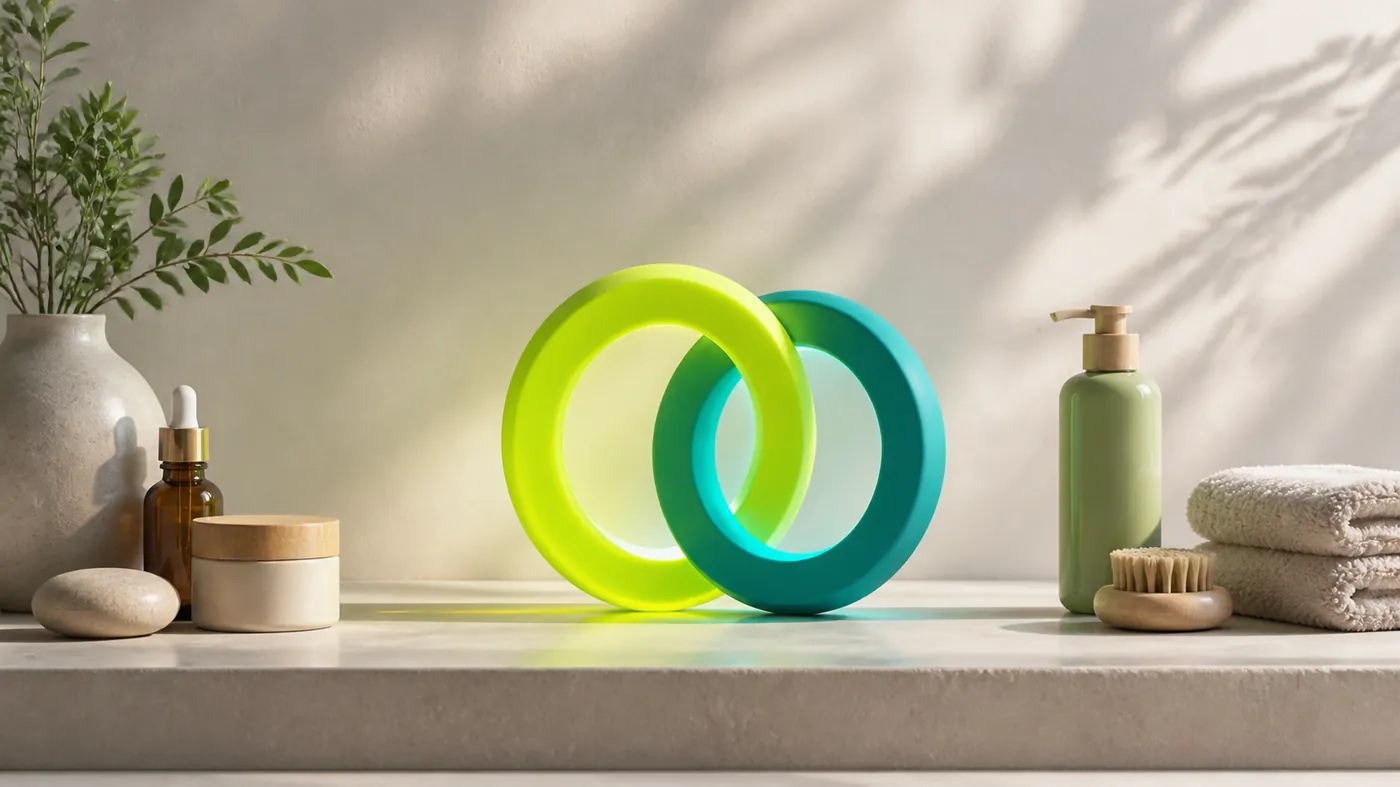 Interlocking circular loops in glowing lime and teal suggesting a recurring cycle