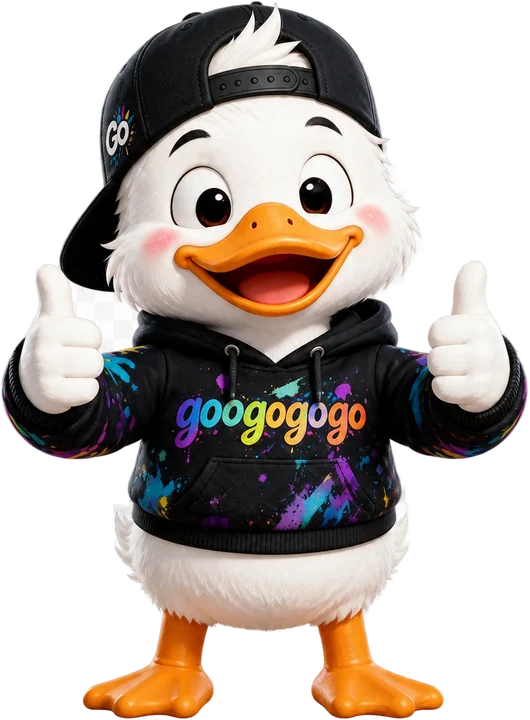 GooGoGoGo mascot duck giving two thumbs up